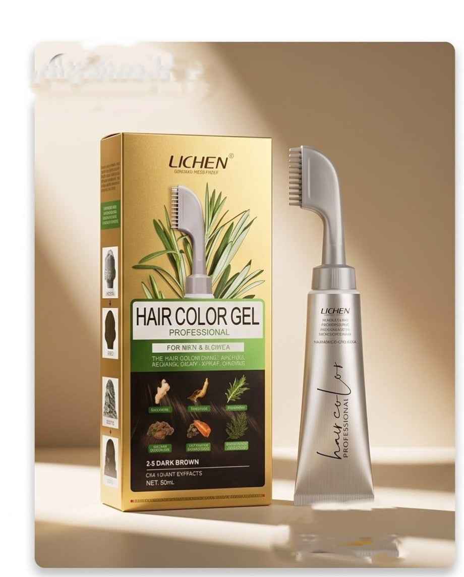 Lichen Professional Hair Color Gel - 100ml with Easy Applicator Brush | Dark Brown | 100ml
