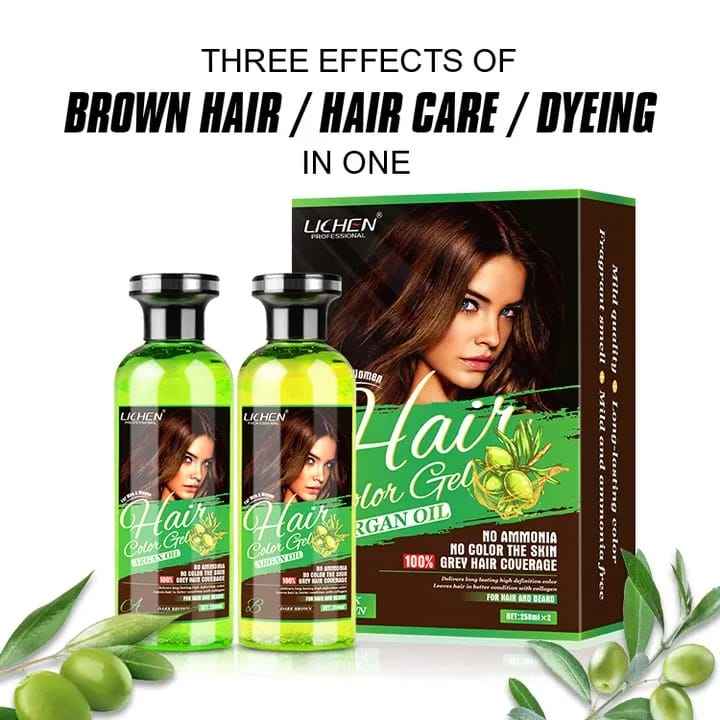 Lichen Argan Oil drak brown Hair color shampoo Gel 500 ml
