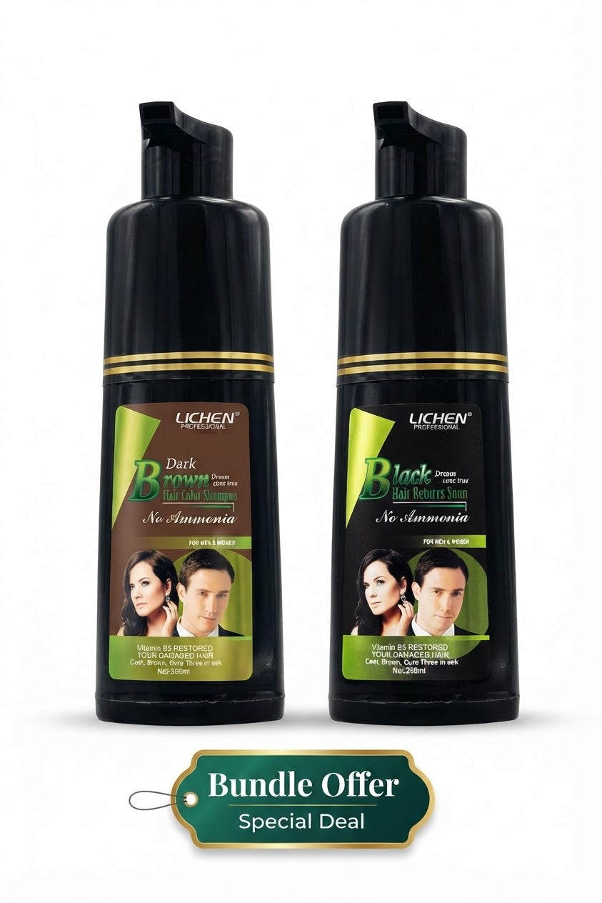 Lichen Dark Brown + Black Hair Color Shampoo Deal – Pack of 2