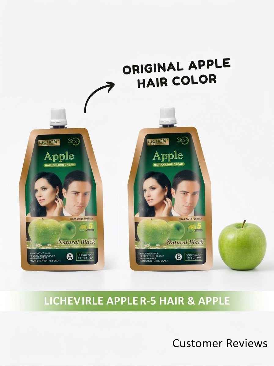 Lichen Apple Hair Color Cream - Natural Black (500ml x 2) | Ammonia Free