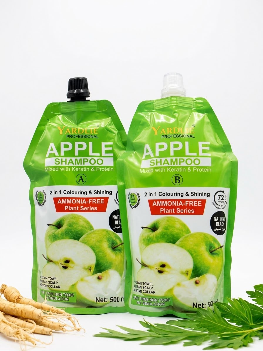 Yardlie Apple Hair Color Shampoo cream Natural Black & Dark Brown  (500ml × 2) Ammonia free- Natural Black
