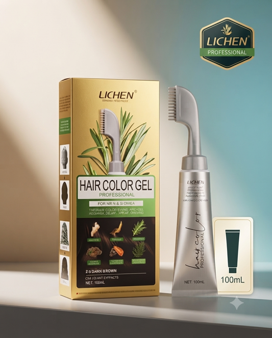 Lichen Professional Hair Color Gel - 100ml with Easy Applicator Brush | Dark Brown | 100ml