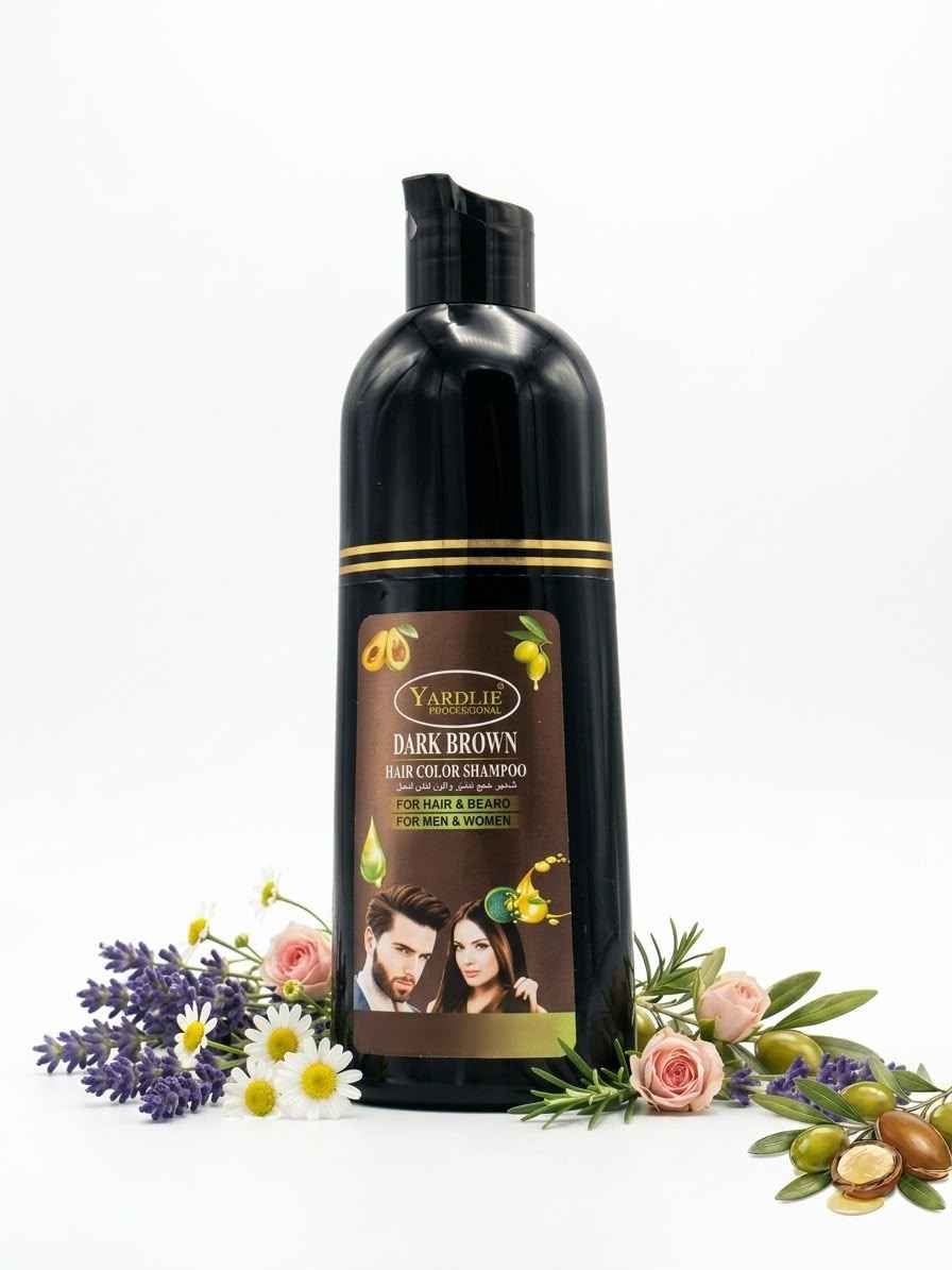 Yardlie Dark Brown Hair Color Shampoo 400ml – Hair & Beard Color for Men & Women