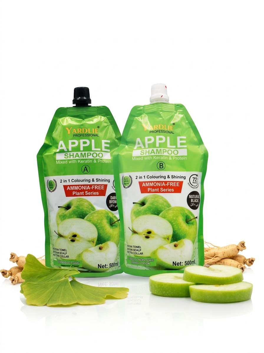 Yardlie Apple Hair Color Shampoo cream Natural Black & Dark Brown  (500ml × 2) Ammonia free- Natural Black