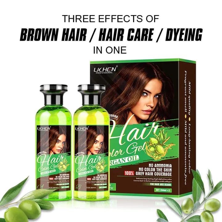 Lichen hair color shampo gel Dark brown with Argan oil 500 ml