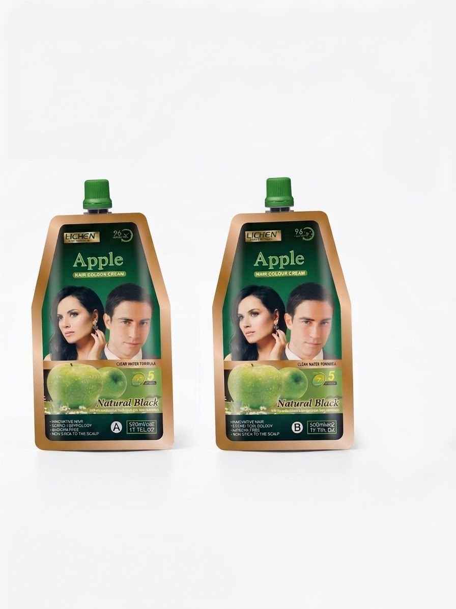 Lichen Apple Hair Color Cream - Natural Black (500ml x 2) | Ammonia Free