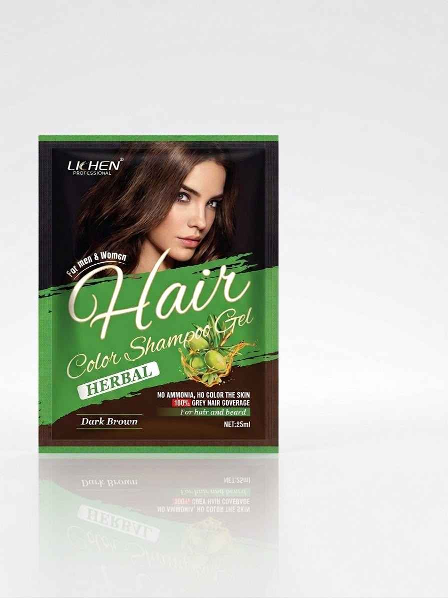 Lichen Professional Herbal Hair Color Shampoo Gel - Dark Brown sachet  (25ml)