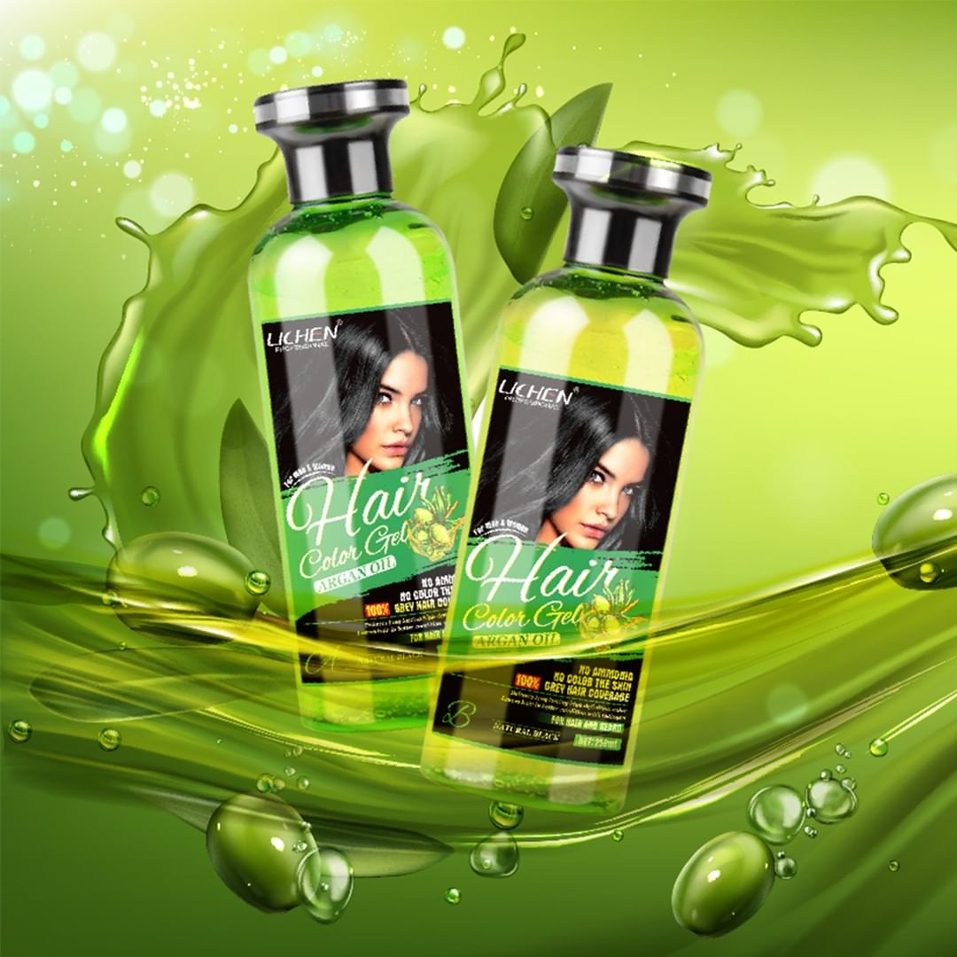 Lichen hair color shampo gel Dark brown with Argan oil 500 ml