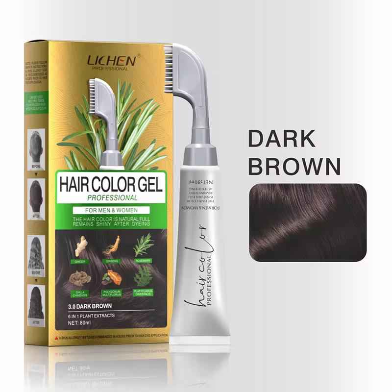 Lichen Professional Hair Color Gel - 100ml with Easy Applicator Brush | Dark Brown | 100ml